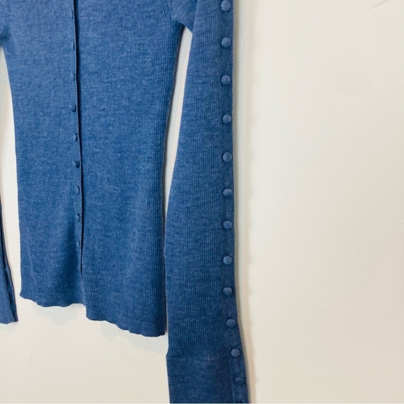 Altuzarra dusty blue button front polo collar wool and cashmere sweater. Small - Picture 3 of 6